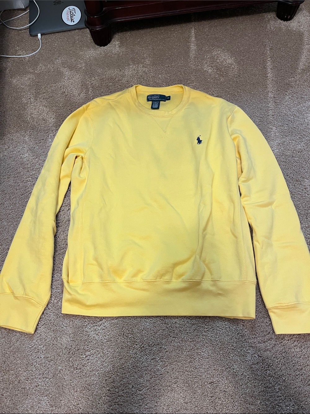 Polo by Ralph Lauren Yellow Crewneck Pullover with Navy Pony